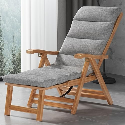 Chaiselong För Utomhus, Nollgravitationsstolar Inomhus, Stoppad Fällbar Liggande Stol Med Fotstöd, Trästrandstol Med Kudde För Pool Poolside Deck Backyard Lawn (Color : /Gray B)