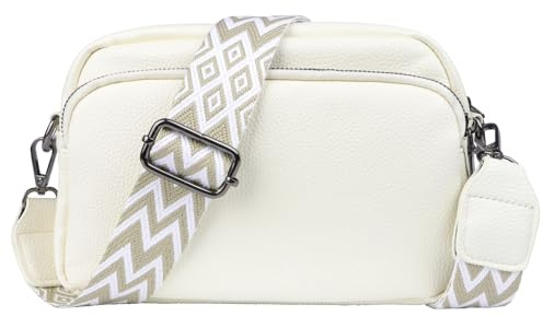 Leder Crossbody Bag Damen Tasche Damen Breiter Gurt Handtasche Damen Klein Umhängetasche Damen Reißverschluss und Abnehmbar Schultergurt Handytasche Zum Umhängen Frauen Taschen Beige Bags for Women