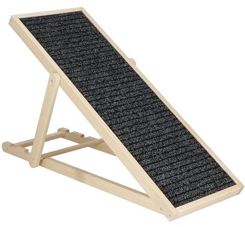 SPRINGOS Hunderampe Einstellbar 42,5-59 cm Hundetreppe für Bett oder Sofa Klappbar aus Holz Hundeleiter Auffahrrampe für Haustiere mit Anti-rutsch Einsatz