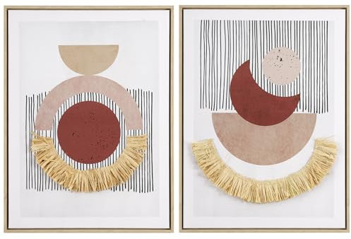 Baroni Home Set di 2 Quadri Moderni per Soggiorno in Canvas con Cornice in Legno, Coppia di Quadri Stampa Alta Qualità, Decorazione Murale Colorata da Camera e Cucina, Astratto con Paglia, 45x3x60 cm