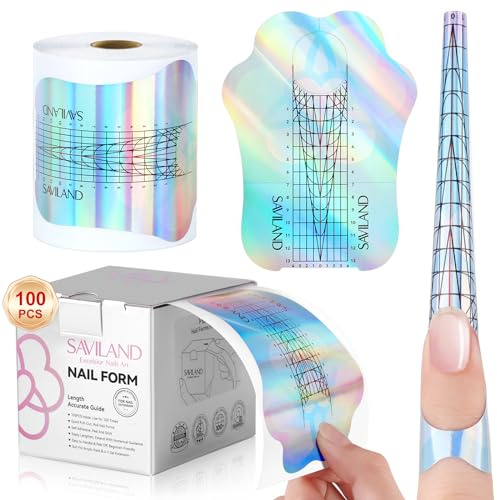 Saviland Extra Lange Nagel Schablone: profi Schablonen Nagelverlängerung, Nagelform Guide, Reflektierend Modellier Schablone Selbstklebend für Gel-Nägel Acryl-Nägel Künstliche Fingernagel DIY Maniküre