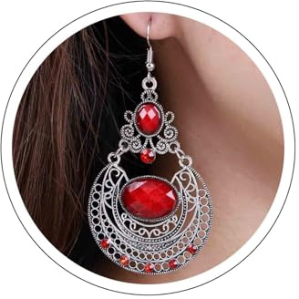 Aneneiceera Vintage Rote Edelstein Ohrringe Oval Filigran Baumeln Ohrringe Retro Tribal Ohrringe Tropfen Rot Edelstein Ohrringe Schmuck Für Frauen Und Mädchen (rot)