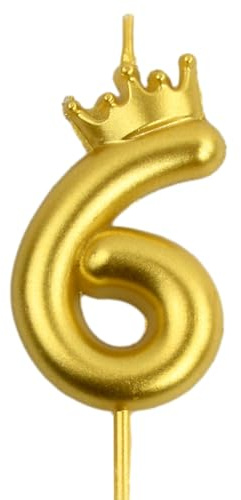 Wisebom Zahlen Geburtstagskerzen, 1Pcs Gold Nummer Geburtstagskerze mit Glitzer, 3D Kuchen Zahl Kerze Krone, Tortendeko Geburtstag Kerze für Geburtstagsdeko Jubiläums Party (6)