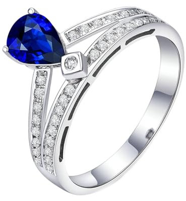 Freundschaftsring mit Gravur, Damen Ringe Weissgold 18 Karat Weißgold Krone Lab Saphir 0.76Ct Blau Tropfenschliff Vvs mit Diamant Weiß Größe