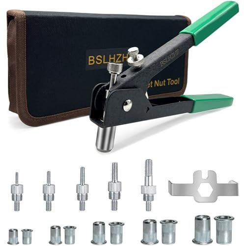 BSLHZHE Kit d'écrous à rivets aveugles robustes - Assortiment de 201 écrous à rivets métriques M3 M4 M5 M6 M8 - Outil d'insertion fileté avec pistolet à rivet, riveteuse manuelle