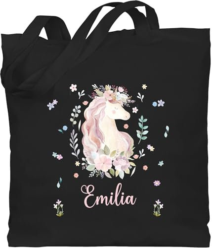 Baumwolltasche - Einhorn Geschenke mit Name personalisiert I Geschenke Einhörner - Unisize - Schwarz - tasche für kindergarten mädchen beutel wechselkleidung unicorn jutebeutel stoffbeutel kita