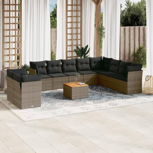 ULUYYUC 11-TLG. Garten-Sofagarnitur, Eckbank Küchensofa Gästebett Eckbankgruppe Geeignet für Außenbereich Balkon Garten Hinterhof mit Kissen Grau Poly Rattan