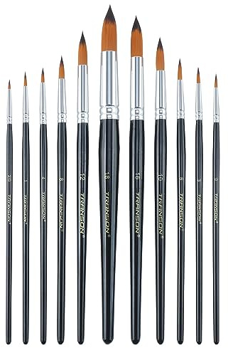 Transon 11pcs Round Paint Brush Basic Set for Watercolor, Acrylic, Gouache, Ink, and Tempera Painting