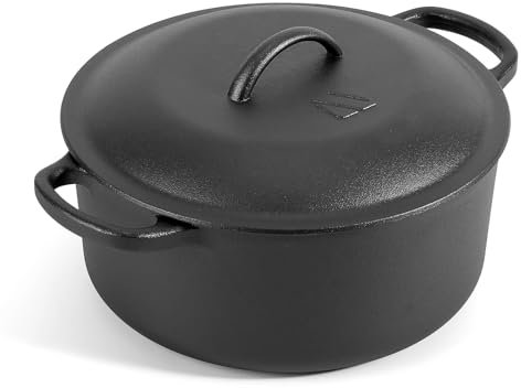 Northriver Casting 6 QT Basics Cast Iron Dutch Oven Pot with Lid and Dual Handles, Oven Safe up to 500°F Large Cooking Pan,Bread Oven