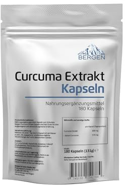 Curcuma Extrakt - 180 Kapseln - Curcumingehalt EINER Kapsel entspricht ca. 20.000mg Kurkuma - Hochdosiert aus 95% Extrakt - Laborgeprüft und in Deutschland produziert
