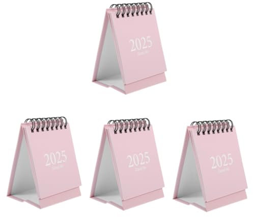 Lurrose 4 Stück Tischkalender 2025 kleiner Tischkalender Minikalender 2024-2025 geburtstagskalender schülerkalender Tischkalender 2024-2025 monatlicher Tischkalender Papier Rosa