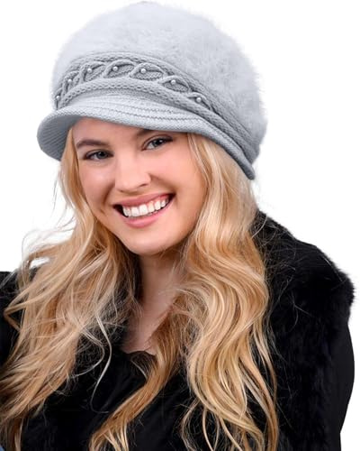 Yutdeng Baskenmütze Damen Winter - Gefütterte Strickmütze Mit Schirm, Wollmütze Fleece Barett, Wintermütze Strick Hut, Warme Herbst Hüte, Weich Beret Beanie