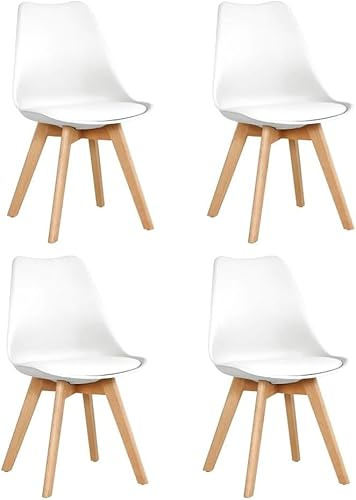 SHIITO | Set de 4 Sillas de Comedor Estilo Escandinavo Modelo Odin | con Diseño Minimalista y Sofisticado | con Patas de Madera de Haya | 43 x 41.5 x 83 cm - Color Blanco