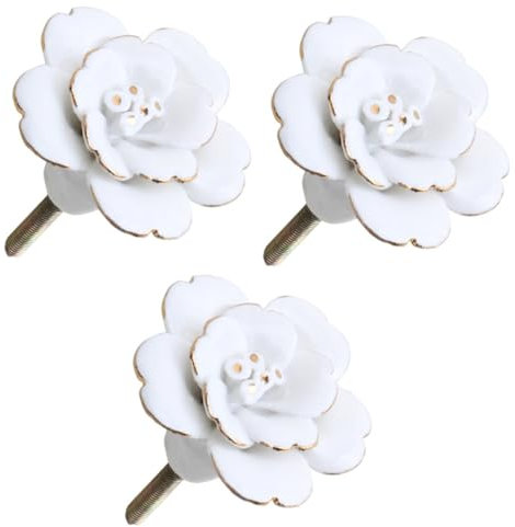 CANIGHT 3 Stk Keramikgriff Knöpfe Für Blumenschränke Türgriff Türschnalle Knöpfe Für Kommodenschubladen Schubladenzugring Blumen Türgriffe Kommode Zieht Dekor Rostfreier Stahl Weiß