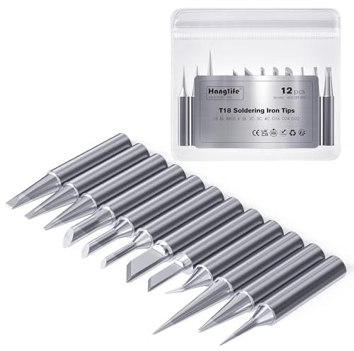 HANGLIFE T18 Soldering Iron Tips for Hakko FX-888D FX-888 FX8801 FX-600, and More Soldering Stations/Irons - Replacement Solder Tips for Welding Equipment & Accessories (12 pcs)