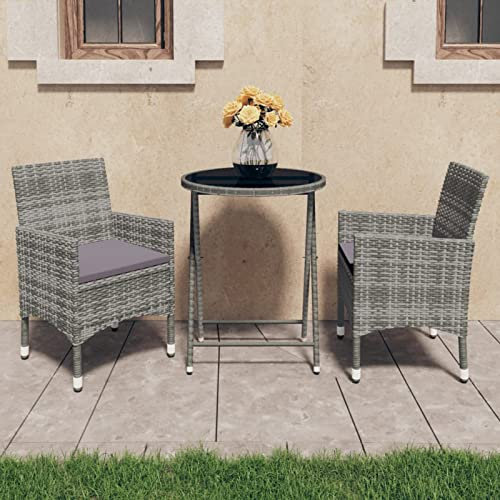 Iiaky 3-TLG. Bistro-Set Balkonset Bistrotisch Outdoor BalkonmöBel Bistro Set Outdoor Poly Rattan und Hartglas Grau