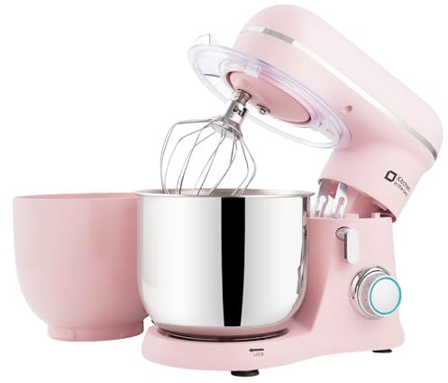 Kitchen in the Box Robot Pâtissier, 3.5L avec Deux Bols, Compact et Léger, 10 Vitesses avec Fonction Pulse, Finition Mate, Fouet, Crochet Pétrisseur et Batteur, Rose