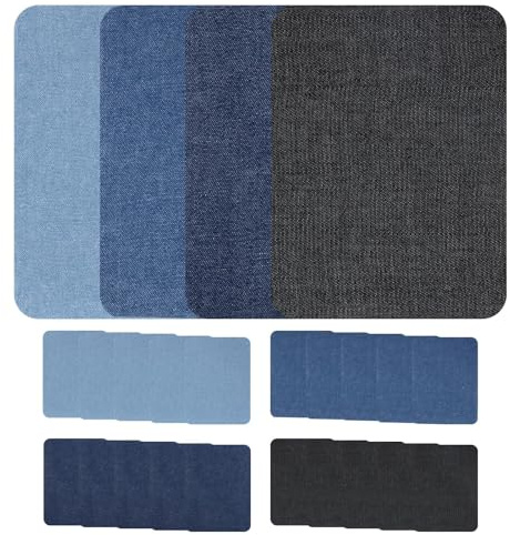 20Pezzi Toppe in Denim Termoadesive, 7,5 x 11cm 100% cotone toppe termoadesive colla più forte facili da applicare riparazione varie tonalità di blu per indumenti fori di riparazione di giacche