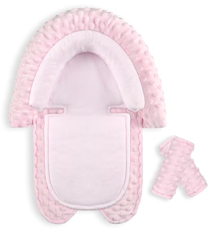 HNHUAMING Infant Car Seat Insert, Baby Car Seat Head & Body Support with 2 Straps Pads, Ultra Soft Newborn Preemie Carseat Insert Cushion for Girls Boys, Fits Car Seat, Stroller, Swing, Bouncer, Pink