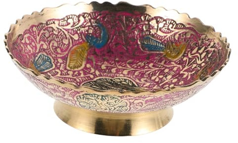VINTORKY Hand-Painted Copper Fruit Supply Plate Brass Ornamental Bowl Multifunctional Kitchen Bowl for Fruit Decor and Serving