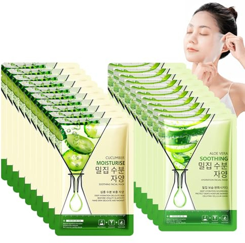 Cucumber Mask, Aloe Vera Face Mask, 20 PCS Tuchmaske Gesicht, Aloe Vera Gesichtsmaske Feuchtigkeit, Nährende Maske Beauty, Schönheit Und Hautpflege, Die Hautpflege Verbessern