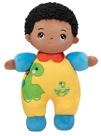 OUOZZZ Baby Puppe, 25cm Weiche Afrikanische Stoffpuppe Dinosaurier, Kuschelpuppe für Kinder ab 3 Monaten - Baby Geschenk zur Geburt Jungen Mädchen