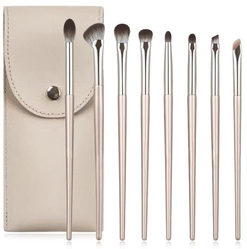 COYUN 8 Pezzi Pennelli per Eyeliner con Borsa in Pelle, Pennello eyeliner, Set Pennelli per Trucco, Professionale per Trucco Occhi, Kit di Pennelli per Eyeliner, Angolati e Piatti, Trucco per Occhi di