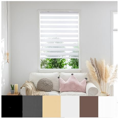 Zebra Day Night Roller Blinds - Made to Measure Day and Night Roller Window Blind with Light Filtering Privacy - Easy Fit Custom Roller Blind by Aprica (Colour White - Width 40cm Max - Drop 160cm)