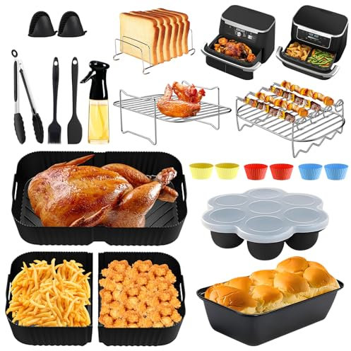 Heißluftfritteuse Zubehör, Airfryer Zubehör für Ninja Foodi Flexdrawer AF500EU 10,4L Air Fryer Silikonmatte, 1x10,4L and 2x5,2L Silikonform für Ninja Heißluftfritteuse