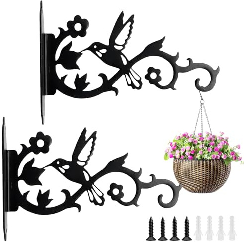 Fonyet 2 Pcs Hanging Basket Bracket Iron Hanging Basket Hooks Indoor Outdoor, Plant Hanger Wall Hooks with Screws for Plants, Bird Feeder, Wind Chime, Lantern