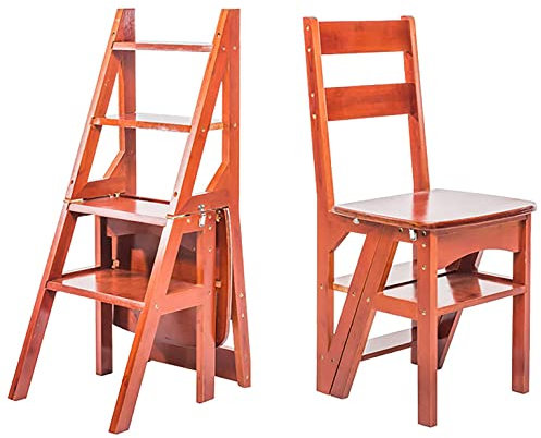 Chaise échelle pliante en bois, escabeau, chaise de comptoir pliable, tabouret pour adultes, tabouret rétro pour cuisine, chaise échelle 2 en 1 avec étagère de rangement pour intérieur et extérieur