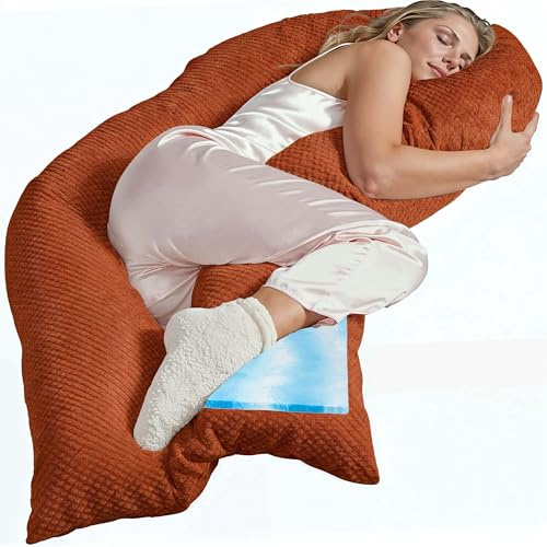 Traumreiter Seitenschläferkissen Visco M Wendekissen Memory Foam [orthopädisch] + Watte Seite | Schwangerschaftskissen zum Schlafen, Stillkissen XXL Kissen, Komfortkissen mit Bezug Terrakotta Deluxe