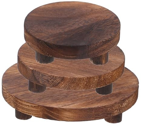 HANABASS Set 3 Pezzi Supporti in Legno Solido Per Piante Succulente e Orchidee, Alzate Da Tavolo Impilabili Per Espositore Piante Da Interno Casa Ufficio