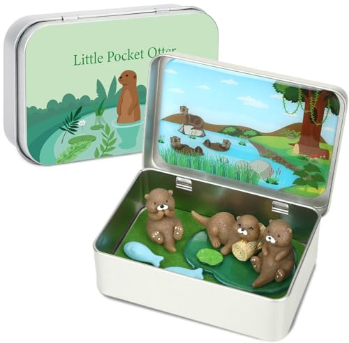 JULEASEL Little Pocket Otter, Cute Otter Friend in Tin Box, Travel Buddy, Gift for Kids, Friends, Coworkers