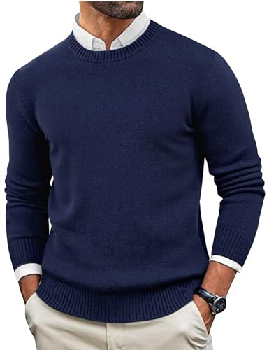 Demegimi Pull Homme Hiver Chaud Pullover Sweater Col Rond Molletonné Manches Longues Style Décontracté Sportif