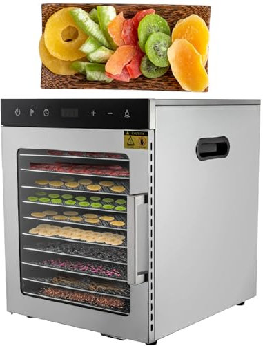 KHYTEBV Déshydrateur Alimentaire en Acier Inoxydable, Grande capacité de 29 L, 10 Plateaux, pour Fruits, Champignons, Viande et Viande séchée