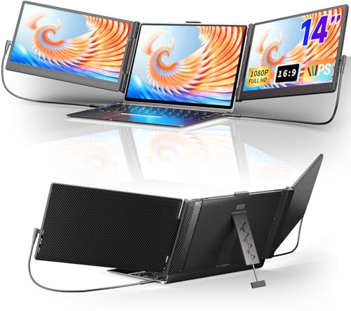 Newwin Double Ecran PC Portable 14 FHD 1080P IPS Double Ecran Ordinateur Portable Moniteur Portable Monitor Extension pour 13-17 Ordinateur Portable Compatible avec Windows Mac Chrome Switch PS5