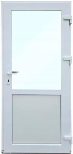 Haustür Kunststoff 100x200 cm DIN Rechts | Nebeneingangstür mit Sicherheitsverglasung | Kellertür Komplettset für Shop, Garage, Haus | Eingangstür mit 4-Punkt-Schloss und Zubehör | Weiß