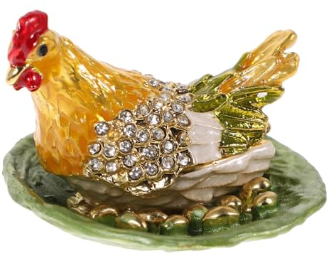 COMPUKAS Alloy Hen Jewelry Box Green Egg Trinket Case Home Desk Ornament Craft Storage Box for Jewelry Organization