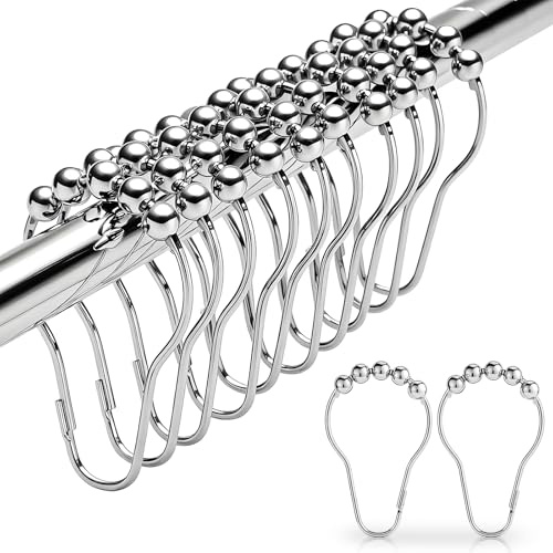 24 Pcs Shower Curtain Hooks, Stainless Steel Shower Curtain Rings for Bathroom Decor, Metal Clips with Smooth Slide Design, Durable Curtain Rings for Home and Hotel Use