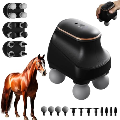 Chevaroo 4 Heads Massager, Chevaroo Horse Massager, 4-Kopf Massagepistole mit 12 Massageköpfen und 5 Geschwindigkeiten, Tragbar Wiederaufladbar Tiefenmassagegerät für Muskel Entspannung (Schwarz)