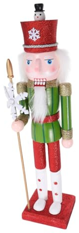 HEALSOPTHY Figura de Cascanueces de Madera Decoración Navideña con Detalles Verde y Blanco de Mesa Festivo Original y Versátil para Hogar y Oficina