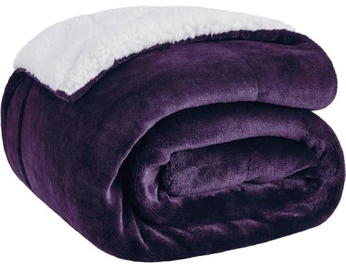 HNGKGJBL Couverture LestéE pour Adultes, Couverture Polaire Sherpa Queen Size avec Dessus en Flanelle Douce Et Moelleuse, Couverture éPaisse Et Moelleuse pour l'hiver(KK Dark Purple,127 X 152cm)