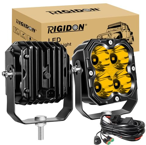 RIGIDON 2X led arbeitsscheinwerfer mit 12V DT kabelbaum kit, 4.3 Zoll 25W | 2500lm, spot, 3500K gelb, wasserdicht, offroad beleuchtung, zusatzscheinwerfer, für auto ATV LKW KFZ fahrzeuge 4x4