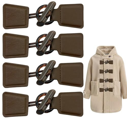 DHER 4 Paar KnöPfe Mit Verschluss knebelverschlüsse für jacken Braun | Leder Buttons FüR Mantel Notizbuch Tasten KnöPfe Verschluss Jacken Pullover Windjacke Harz Mantel Horn Knopf Mode Rucksack