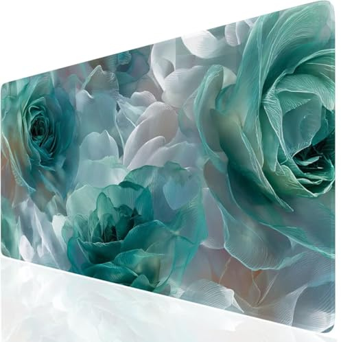 Blume Mauspad XXL, Grün Mousepad 800x300x3mm mit Genähten Kanten, Mauspad Großes Schreibtischauflage, Gaming Mousepad Wasserdicht und rutschfest, Desk Mat Vernähte Kanten für MacBook, Laptop DE-6583