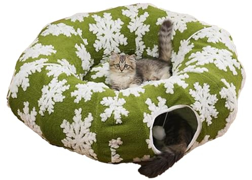 Tunnel di Natale per gatti con posto per dormire | a ciambella per gattini | Cuscino a tunnel per gattini per interni - adatto per balcone arricchimento e movimento invernale casa camera da