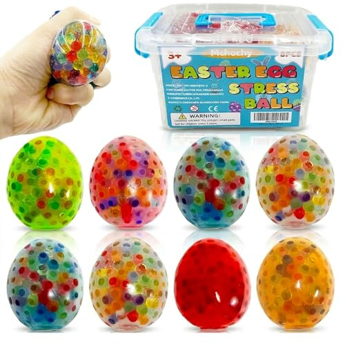 8 Pack Egg Shape Stress Balls, Easter Basket Stuffers Essentials, Easter Egg Fillers Gifts