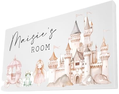 Personalised Princess Door Sign for Girls – Fairytale Castle Design – 180mm x 100mm – 10mm Thick Foam Board – Nursery & Bedroom Name Plaque with Sticky Pads