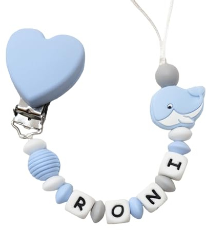 Wal Silikon Schnullerkette mit Wunschname – Wal Motiv – Personalisierter Schnullerhalter – BPA-frei & Handgemacht – Perfektes Babygeschenk zur Geburt oder Babyshower Blau